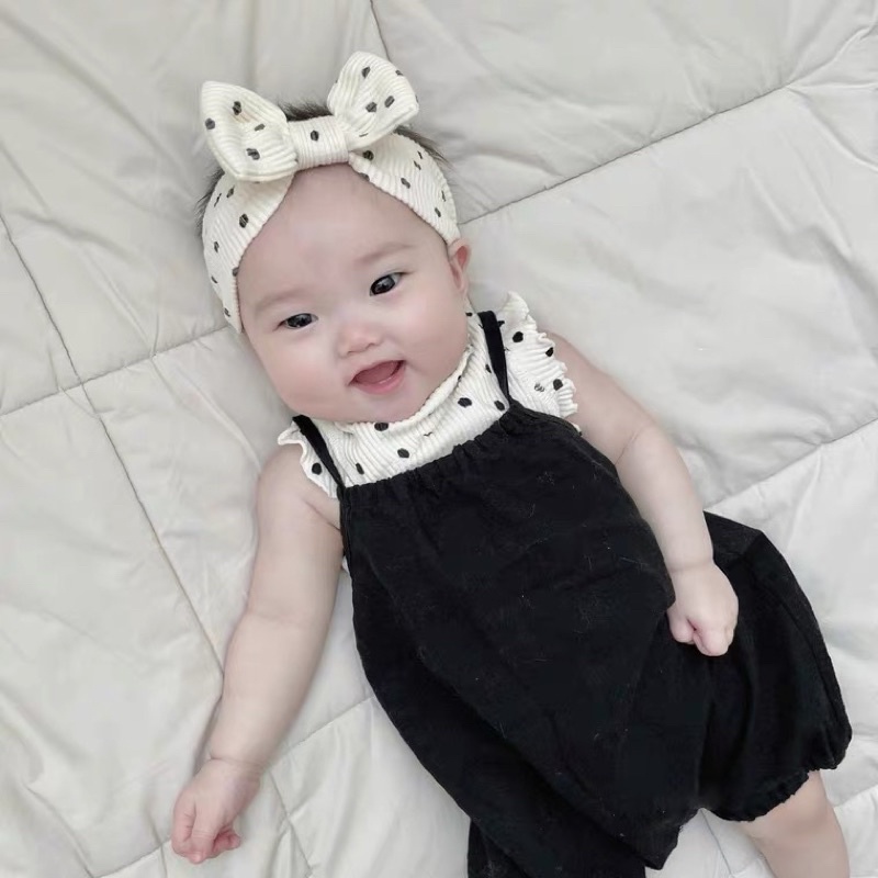 Set bộ yếm + áo, băng đô chấm bi siêu xinh cho bé gái đáng yêu mặc đi chơi, đi dự tiệc.