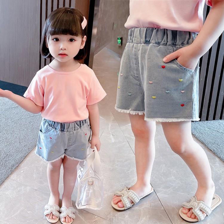 Quần Short Jeans Thêu Hoa Cho Bé Gái