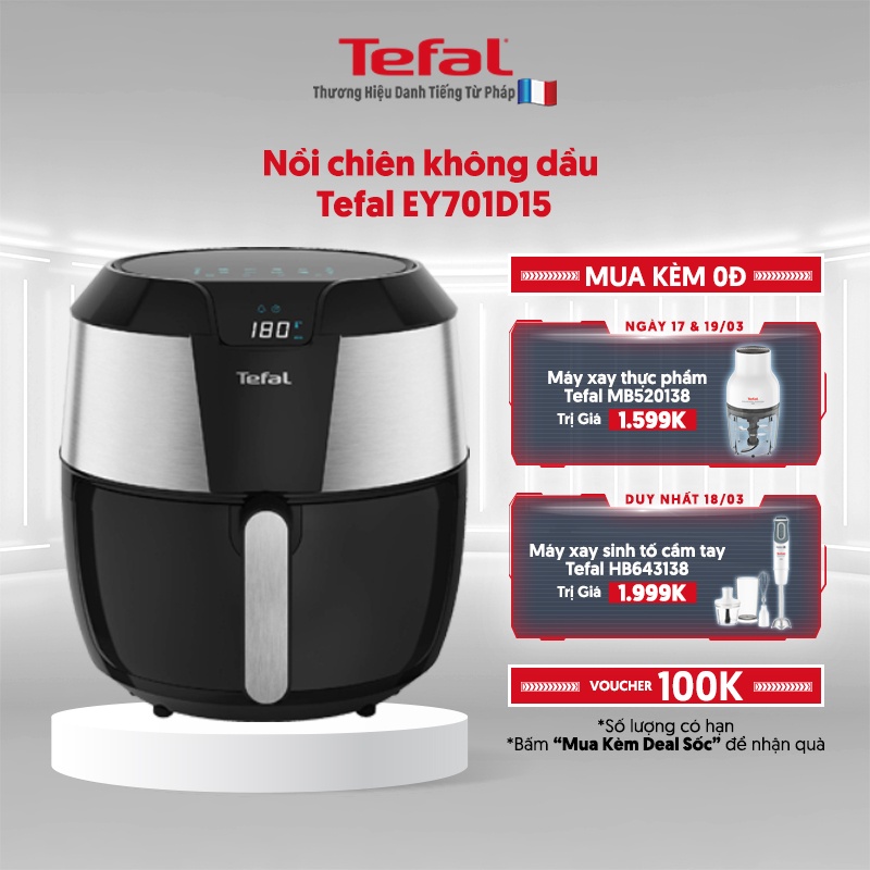 [Mã ELTEFALWL5 giảm 10% đơn 500K] Nồi chiên không dầu Tefal EY701D15