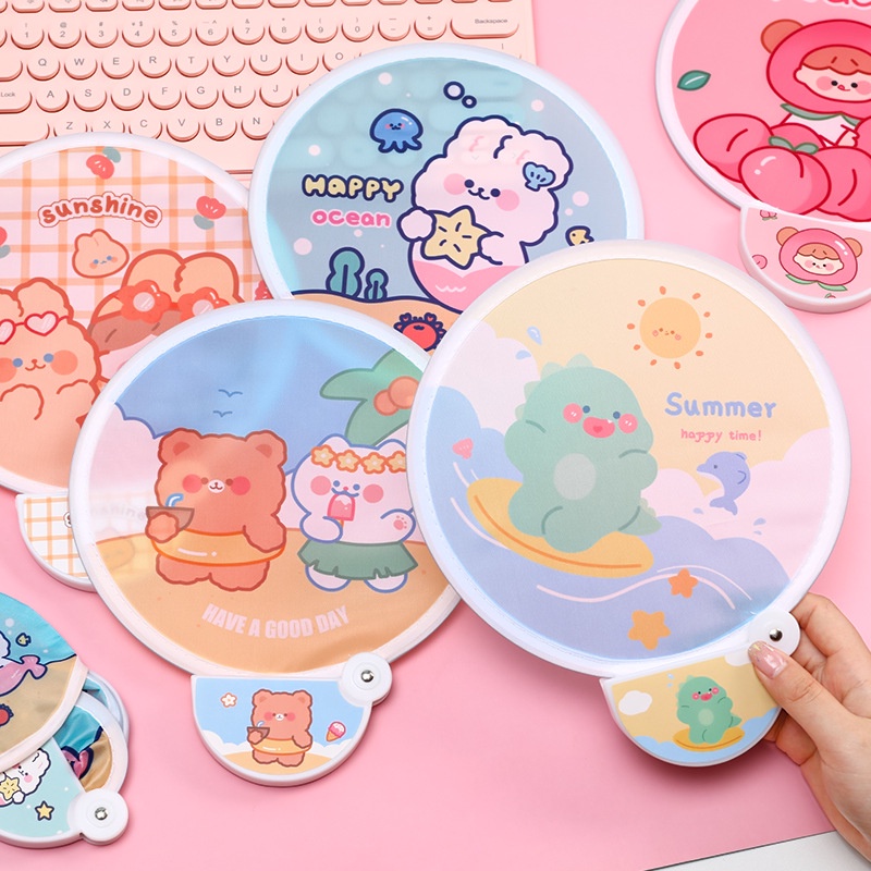 Quạt Mini Gấp Gọn Tự Bung Du Lịch Tiện Lợi Hoạt Hình Chú Gấu Đáng Yêu