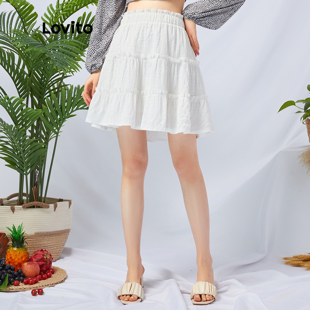Váy xếp nếp Lovito màu trắng dễ thương L11D31
