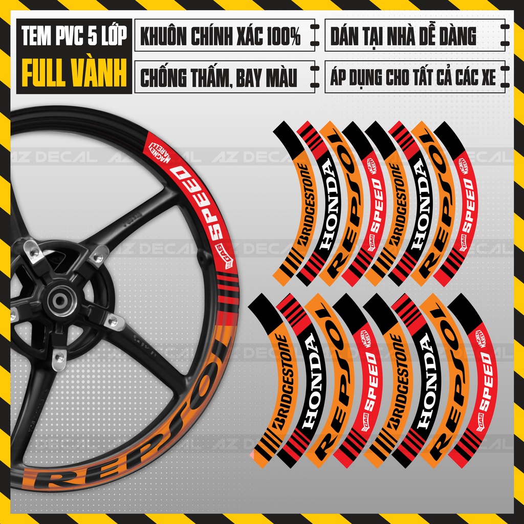 Tem Dán Kín Vành Chủ Đề Repsol | FullV03 | Decal Dán Mâm Xe PVC Cao Cấp, Chống Nước, Bền Màu