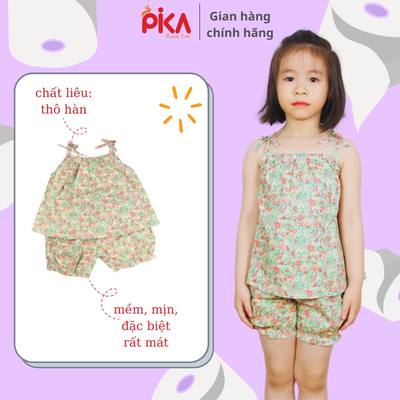 Bộ bé gái -Pika kids- chất liêu thô mềm, mát, mịn cho bé 1-6 tuôi