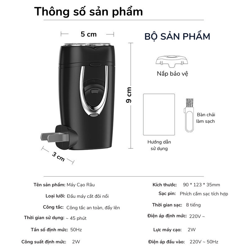 Máy Cạo Râu Mini Máy Cạo Râu 2 Lưỡi Sạc Nhanh Cao Cấp Siêu Bền