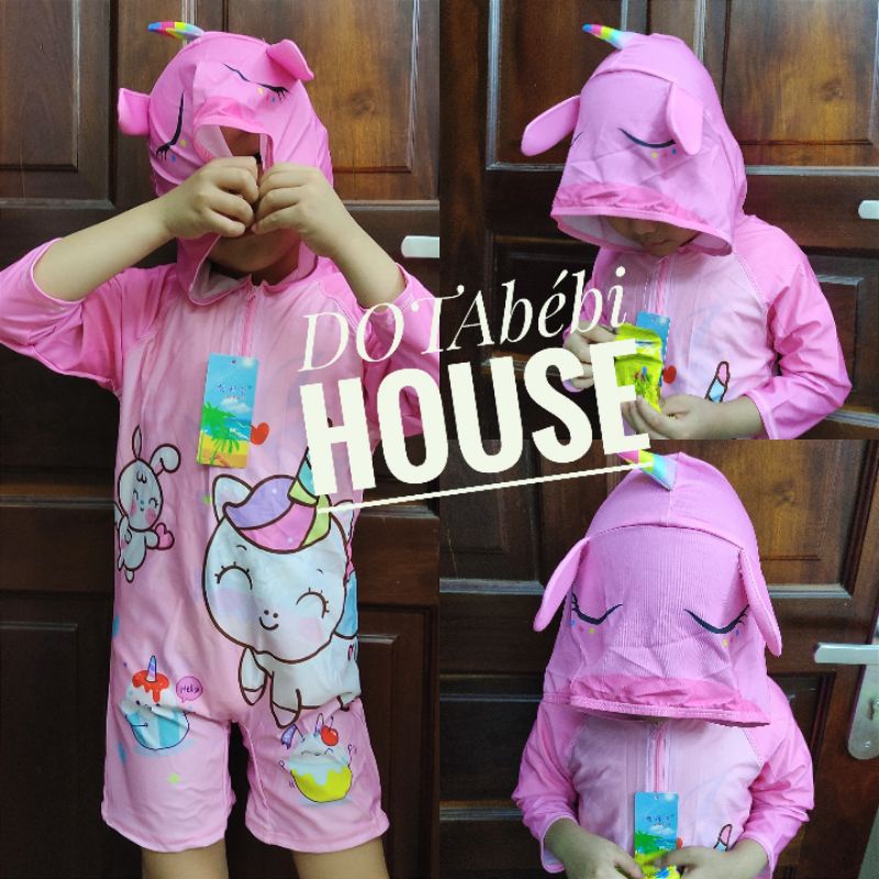 [9-24kg] Đồ bơi tay dài liền thân liền nón có khóa kéo hình cá sấu, ngựa pony cho bé trai bé gái SW0180