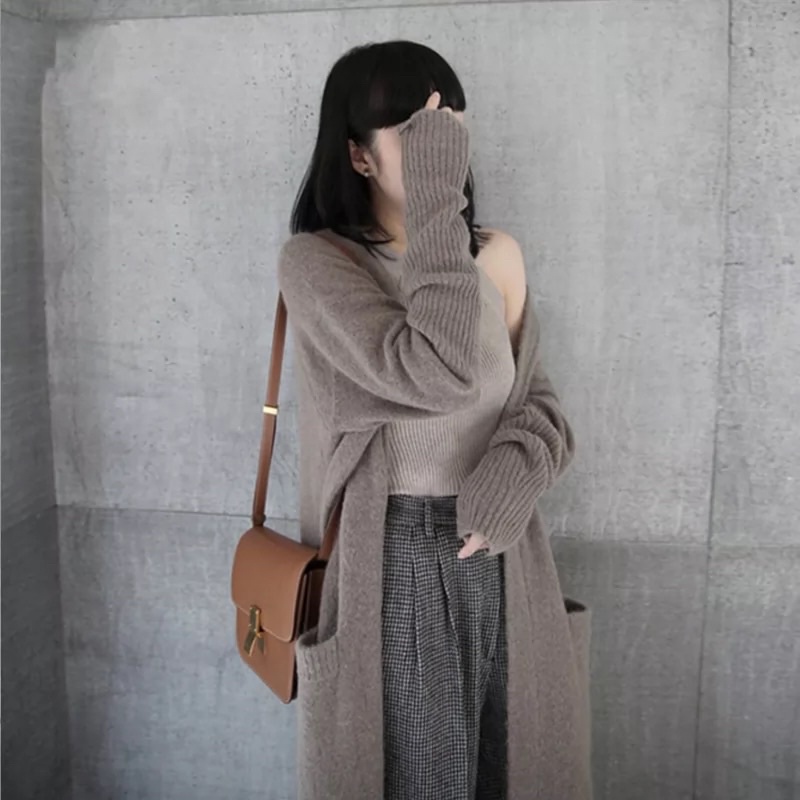 Áo khoác len cardigan dáng dài phong cách hàn quốc cho nữ