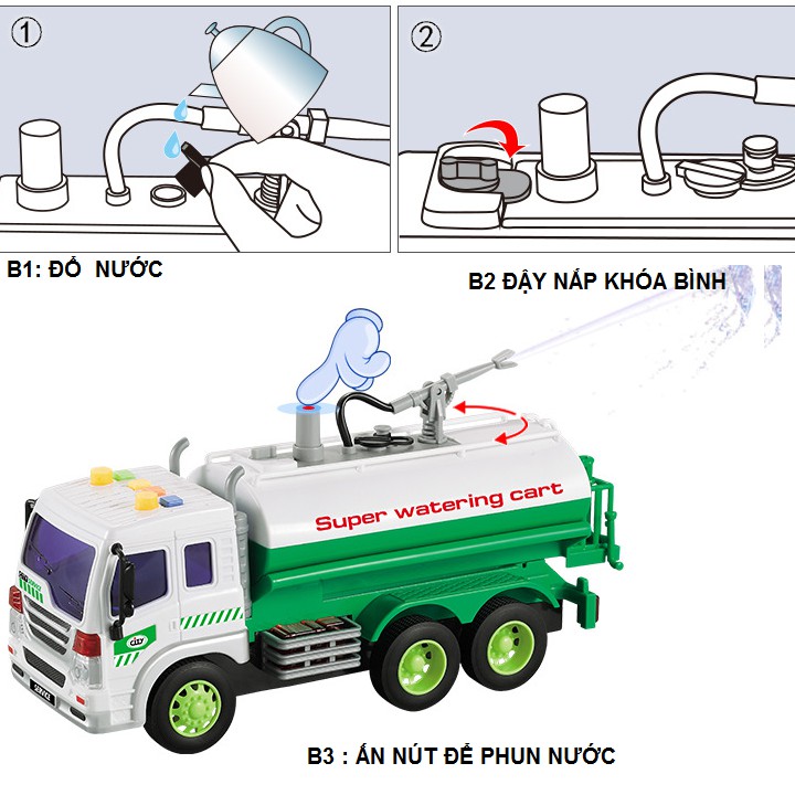 Xe ô tô chở nước đồ chơi trẻ em xe bằng nhựa có vòi phun được nước thật tỉ lệ 1:16 (giao màu ngẫu nhiên)