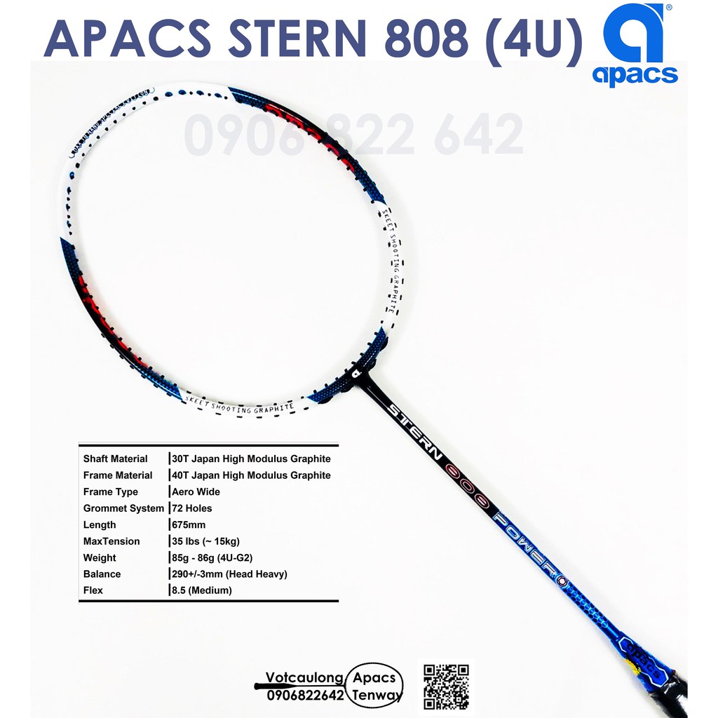 [Vợt cầu lông Apacs Stern 808 - 4U] Thân to trợ lực, đập cầu chắc tay, độ bền cao