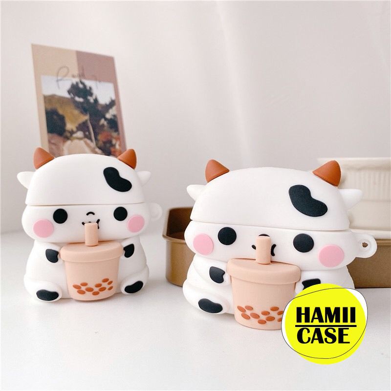 Case Vỏ Bao Airpods Đựng Tai Nghe Airpod 1 2 Pro Bò Sữa Cực Cute Bằng Silicon