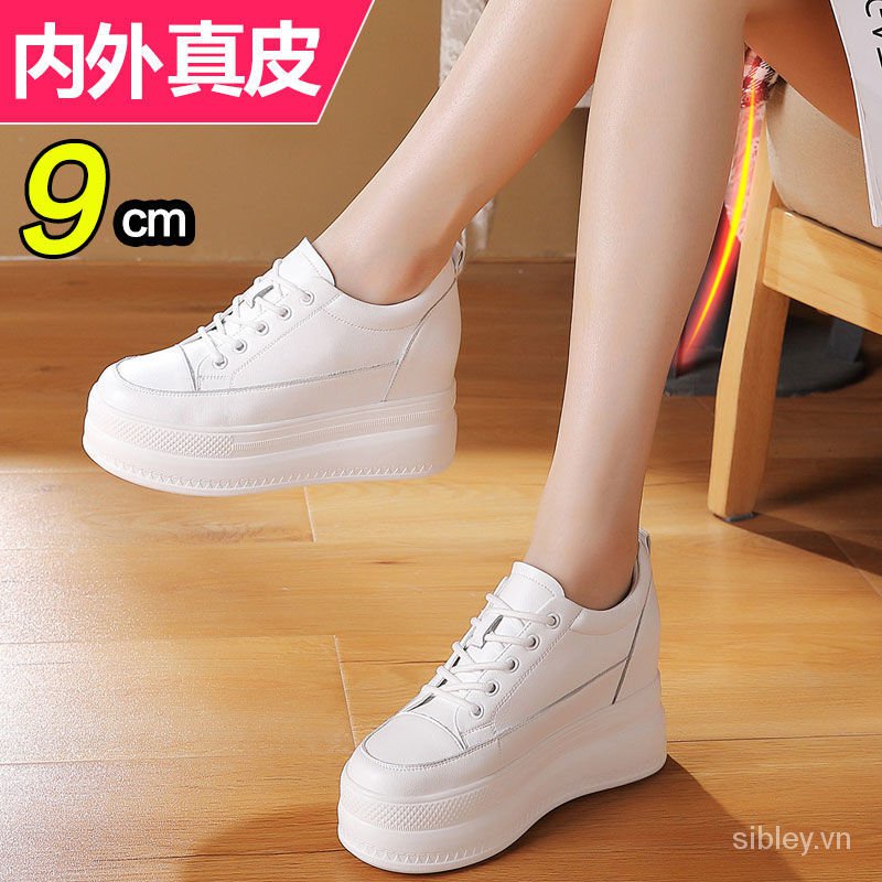 Giày da độn đế dày 8cm tăng chiều cao thoáng khí thời trang xuân thu cho nữ