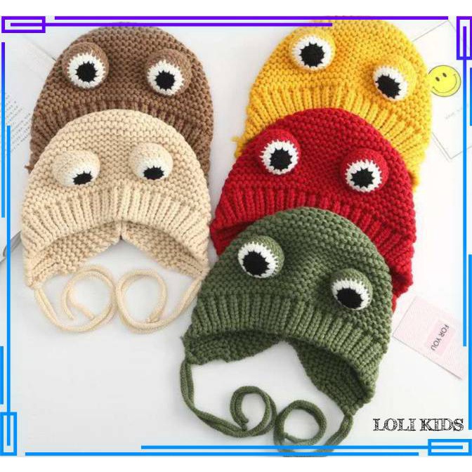 MŨ Dệt Kim Hình Ếch Đáng Yêu Mùa Đông Cho Bé, nón len cho bé