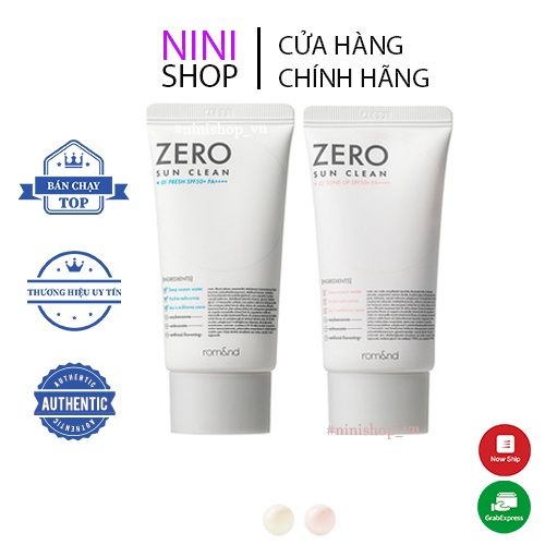 Kem chống nắng, bảo vệ da hiệu quả Romand Zero Sun Clean SPF50+/PA++++ 50g / 01.Fresh, 02.tone up - NiNiShop