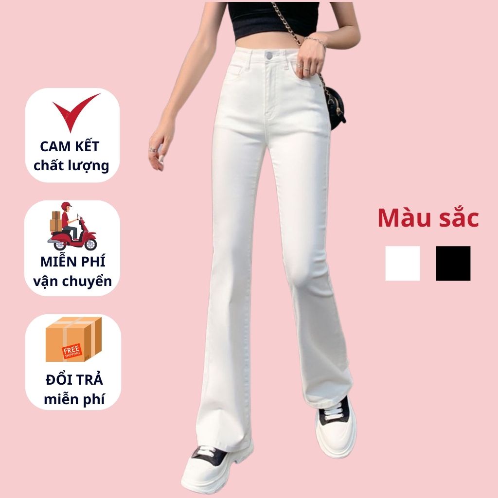 Quần Jean Ống Loe TIDINA quần jean nữ ống  rộng cạp cao dáng loe phong cách thời trang Hàn Quốc