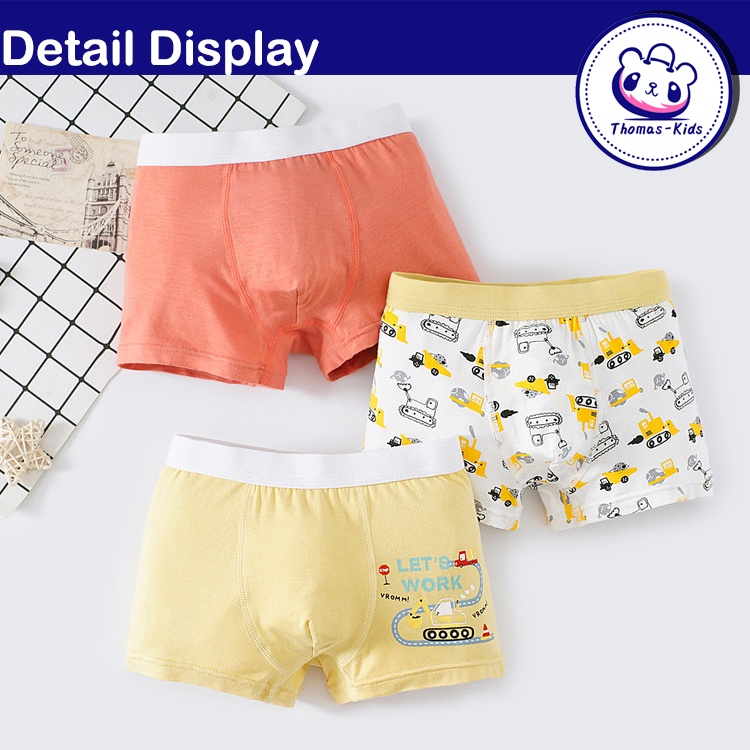 [THOMAS KIDS] Bộ 3 Quần Lót Boxer Vải Cotton Mềm Mại In Họa Tiết Khủng Long Dễ Thương Cho Bé Trai