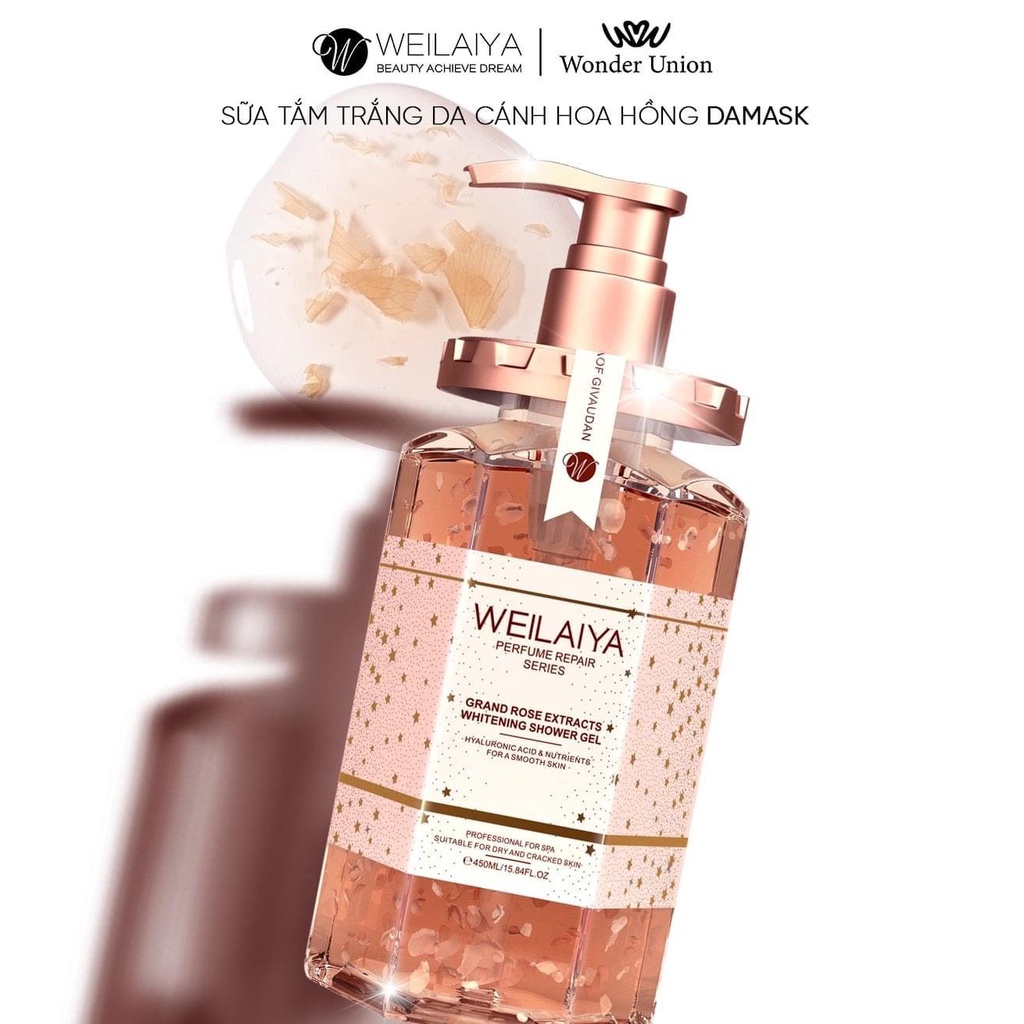 Sữa tắm trắng da cánh hoa hồng Damask Weilaiya Grand Rose Extracts Whitening Shower Gel 450ml