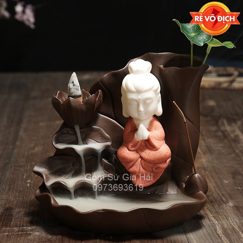 Thác khói trầm hương Tam thánh tọa thiền tặng kèm 5 nụ trầm