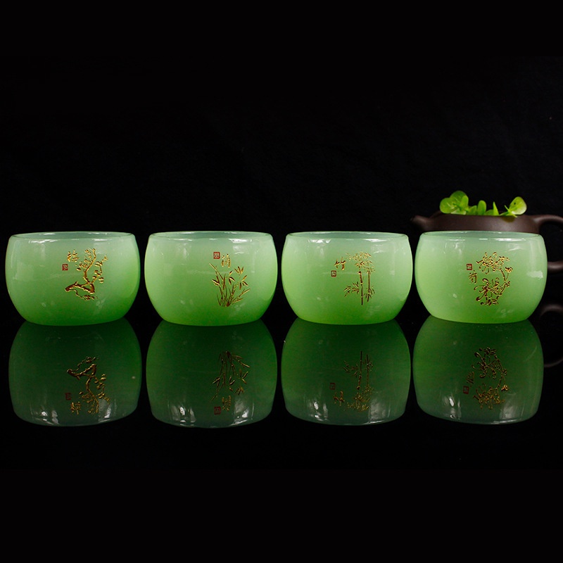 Chén Ngọc Cao Cấp Dùng Thưởng Trà Dung Tích 70 ml (Khắc Họa Tiết Tùng, Cúc, Mai, Lan)