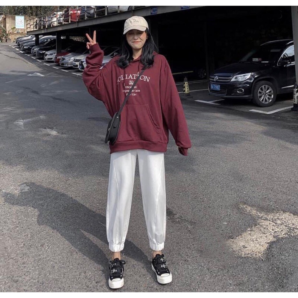 Áo hoodie nỉ nam nữ Soliation đỏ đô Cheapy freesize phom rộng có mũ phong cách hàn quốc C587 | BigBuy360 - bigbuy360.vn