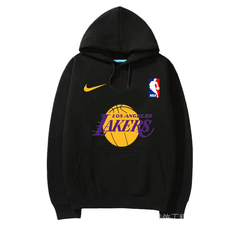 Áo Khoác Bóng Rổ Có Mũ Trùm Đầu Màu Trắng Đen In Hình Đội Tuyển NBA Lakers Bull