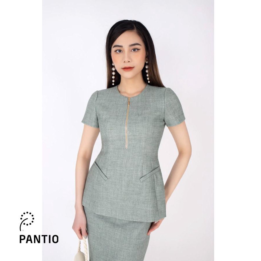 BKM12586 - Áo công sở vải thô dáng peplum khóa trang trí - PANTIO