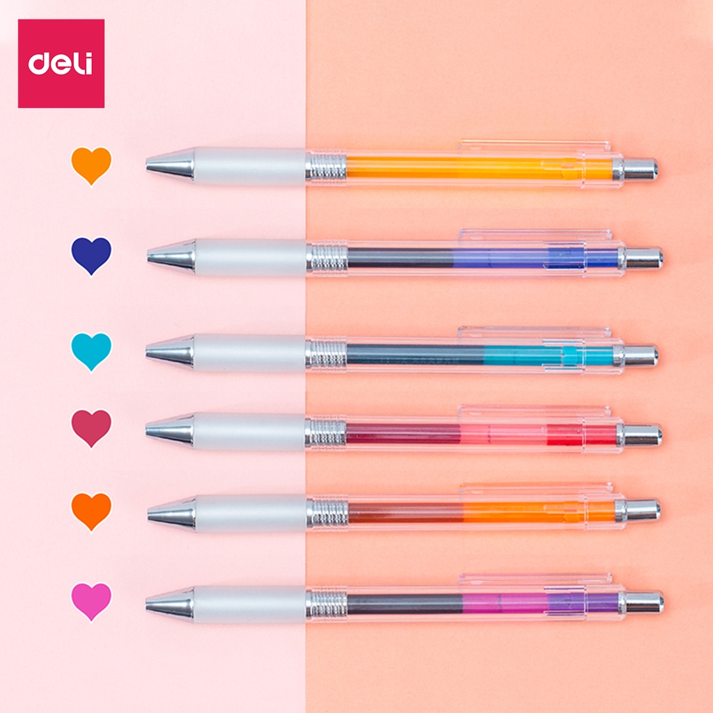 [Mã LIFEDELI3 giảm 50K đơn 99K] Set bút gel nhiều màu Deli - có đệm tay - 6 màu - A123