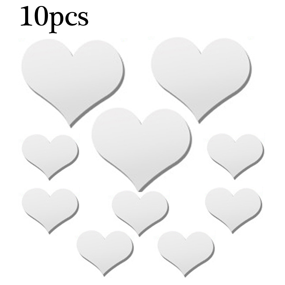 Set 10 Decal dán tường 3D Tráng Gương Hình Trái Tim Trang Trí Phòng Khách Có Thể Tháo Gỡ