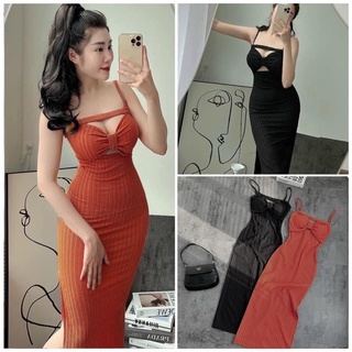 Đầm Body Hai Dây Thun Xương Cá có sẵn mút ngực
