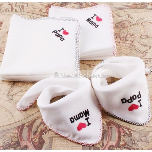[ Hàng đẹp ] Sét 10 Khăn Xô Sữa Xuất Nhật I Love Papa/Mama 2 Lớp