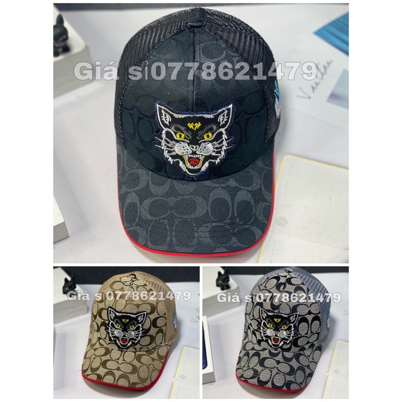 nón kết lưỡi trai vá lưới thêu mèo cực chất thời trang