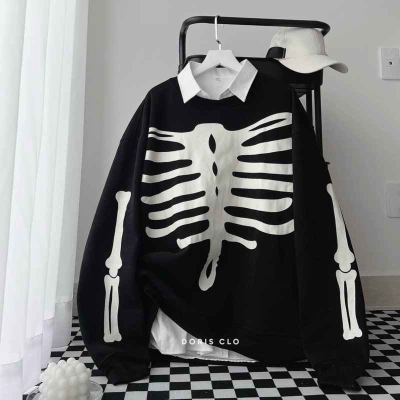 ÁO SWEATER IN BỘ XƯƠNG ĐỘC ĐÁO,FORM RỘNG UNISEX