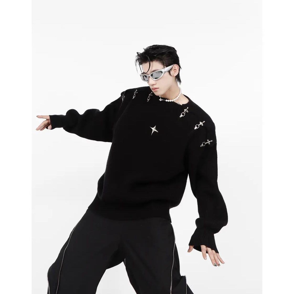 Áo Sweater Dệt Kim Tay Dài Phối Khóa Kim Loại Thời Trang Thu Đông 2022