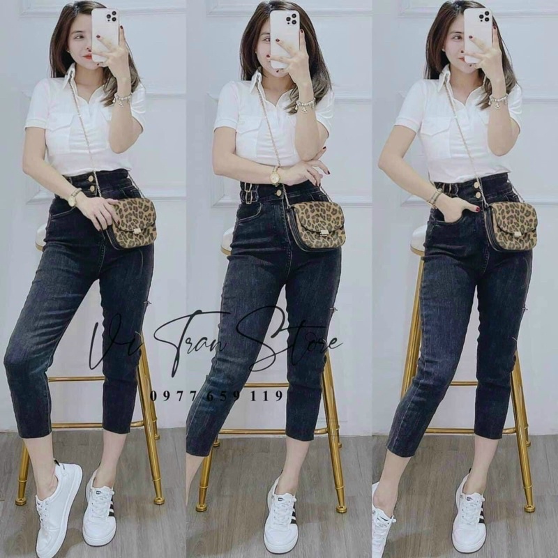 Áo thun body cổ bẻ phối túi trơn kèm hình thật