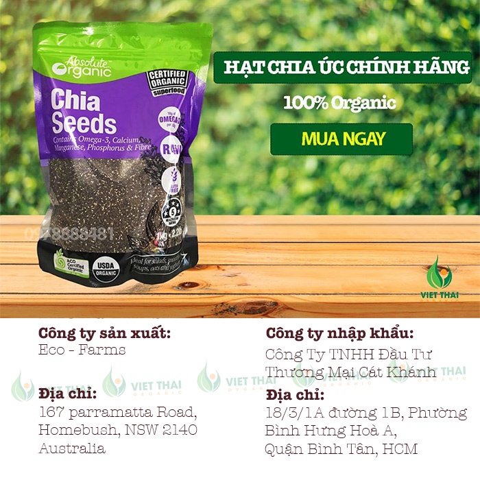 Hạt chia [FREESHIP] Hạt chia Úc Absolute Organic mới nhất (1KG)