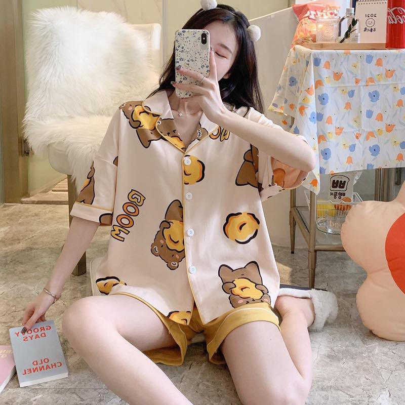 [Sẵn] Đồ bộ ngắn mặc ở nhà, đồ ngủ cotton thiết kế, pijama Quảng Châu, họa tiết dễ thương, vải mịn | BigBuy360 - bigbuy360.vn