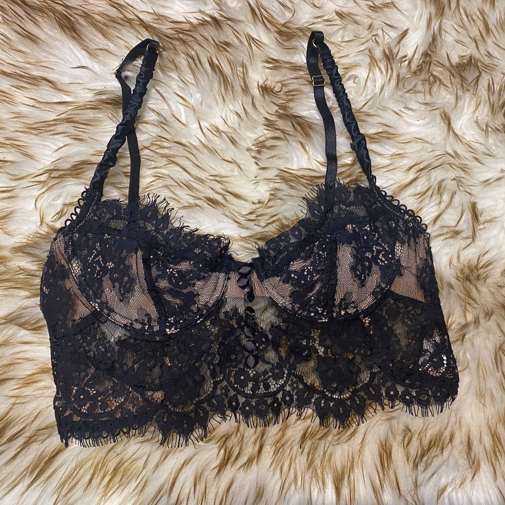 Bralette Sang Chảnh,  [AdorablexBeautiful] Áo Bra Ren Trắng Hàng Nút Sexy Ảnh Thật, Cardigan Áo Khoác Mỏng Nhẹ Co Giãn