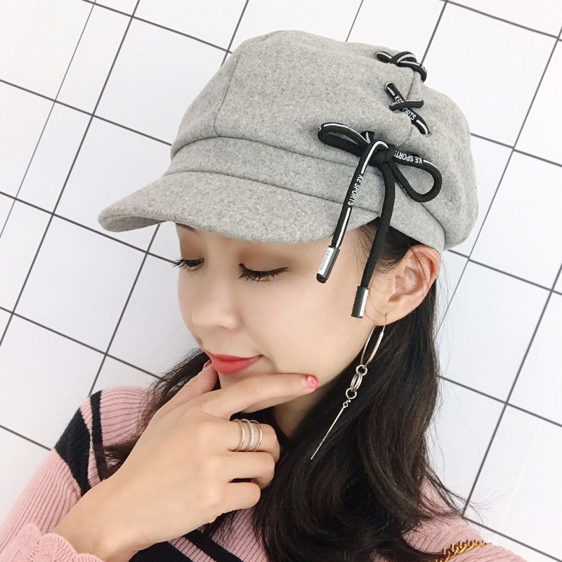 Mũ beret nữ họa tiết nơ