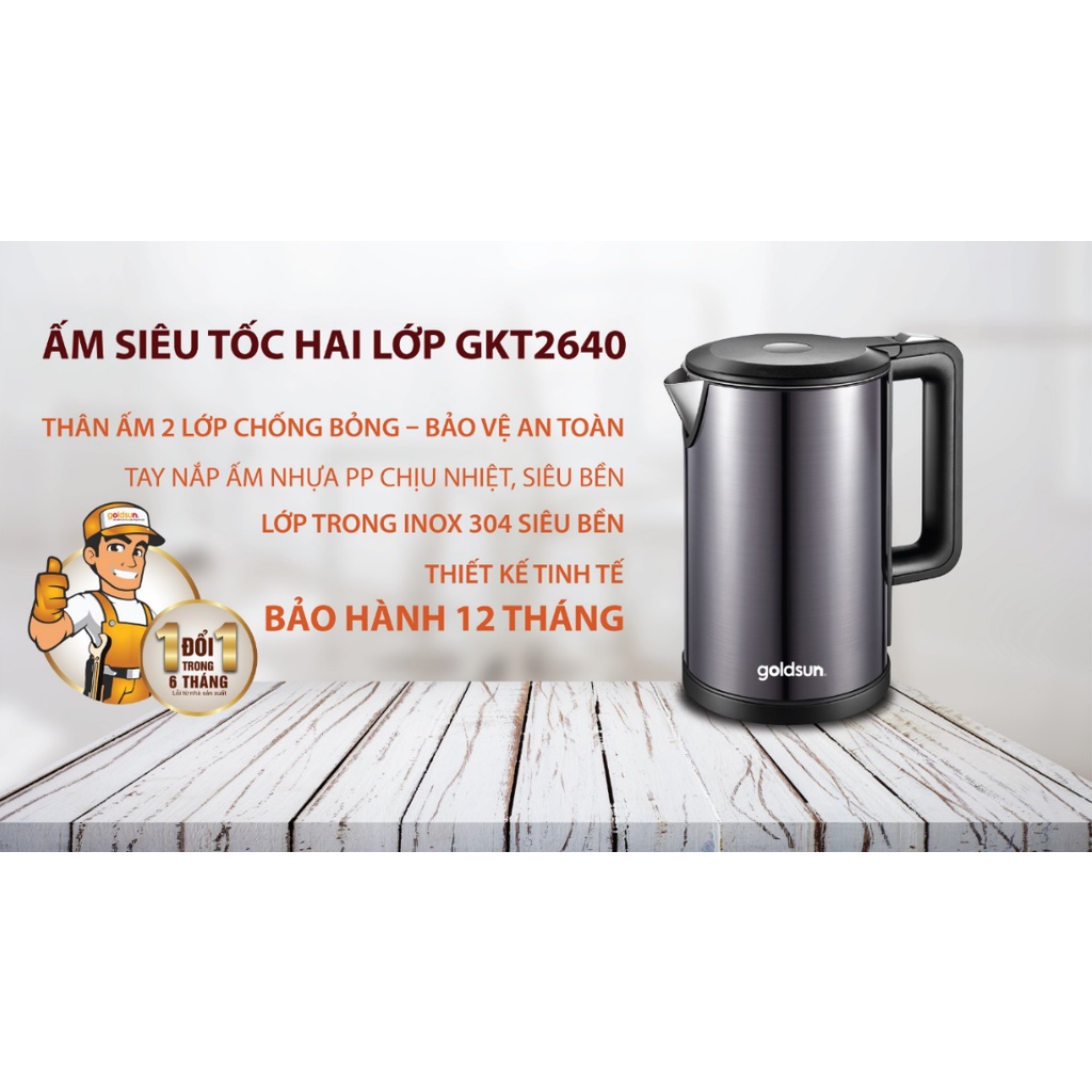 Ấm siêu tốc 2 lớp 1,7L Goldsun GKT2640