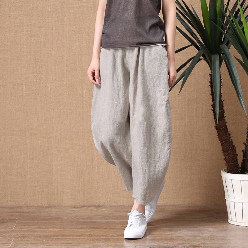 Quần Baggy95Cotton Quần Nữ Mùa Hè Chín Lỏng Lẻo Mỏng Giả Bông Đàn Hồi Chân Rộng Cổ Điển Văn Học Và Nghệ Thuật Quần Âu Ho