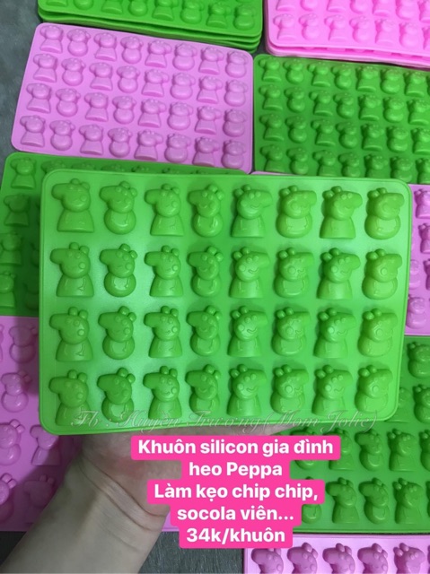 Khuôn silicon đổ kẹo dẻo chip chip hình heo Peppa Pig 32 viên, rau câu, socola mini