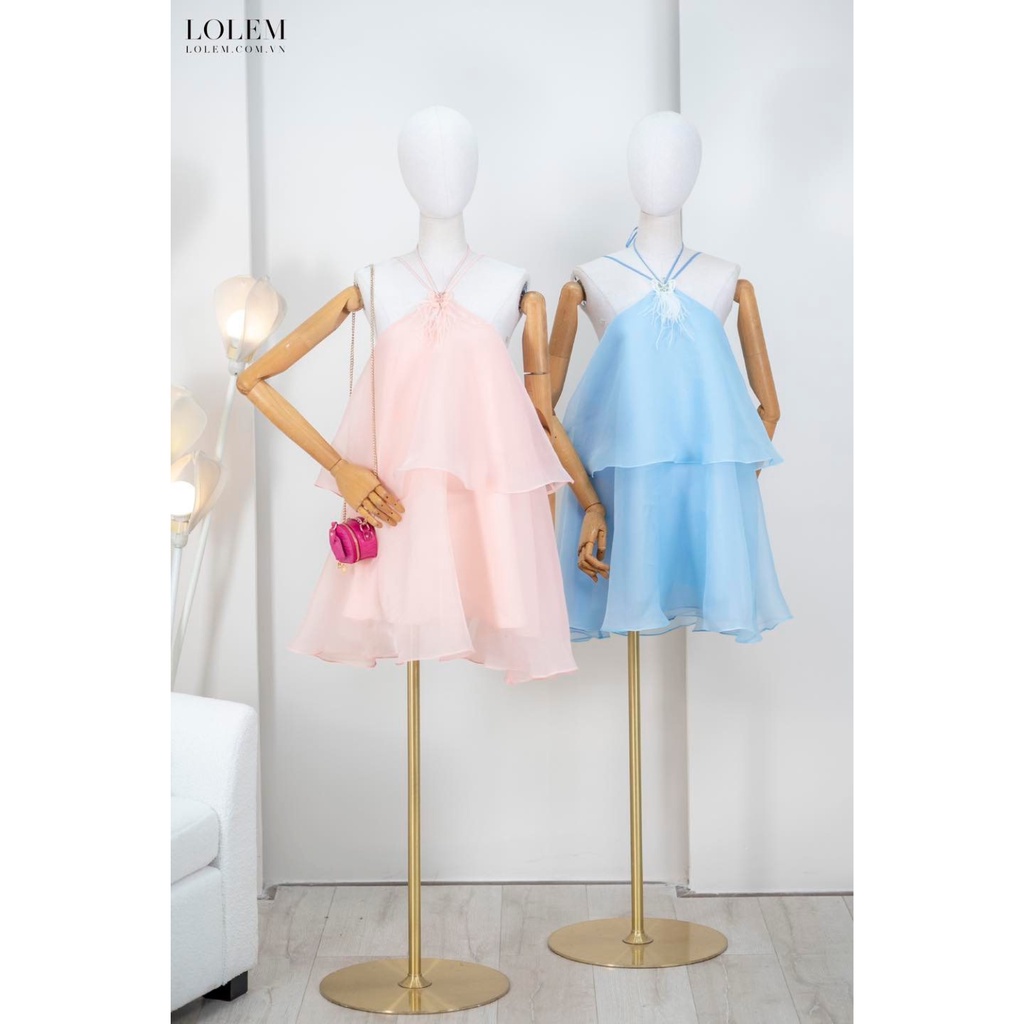 Đầm xòe 2 dây LOLEM DX357 hở lưng vải organza không nhăn giữ form lâu