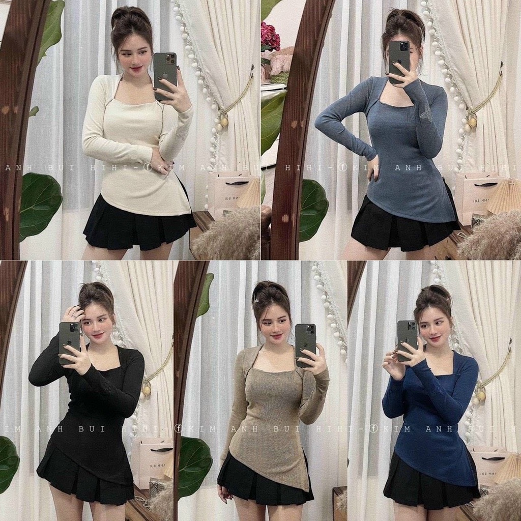 Áo kiểu cổ khoét vạt lệch tà nhiều màu