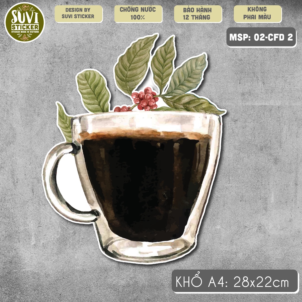 Decal Coffee khổ lớn trang trí tường, dán kính, trang trí quán cà phê khổ A4, chống nước. MSP: KL22