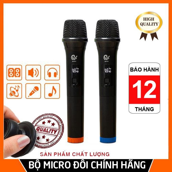 Micro Không dây chính hãng MV-01 (2 MICRO), Chuyên dụng hát Karaoke Loa kéo, Amply - Bảo hành 12 tháng