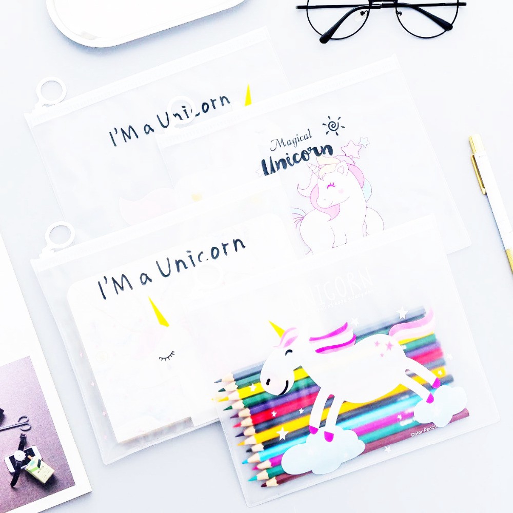 Túi Đựng Bút Trong Suốt In Hình Ngựa Một Sừng Dễ Thương