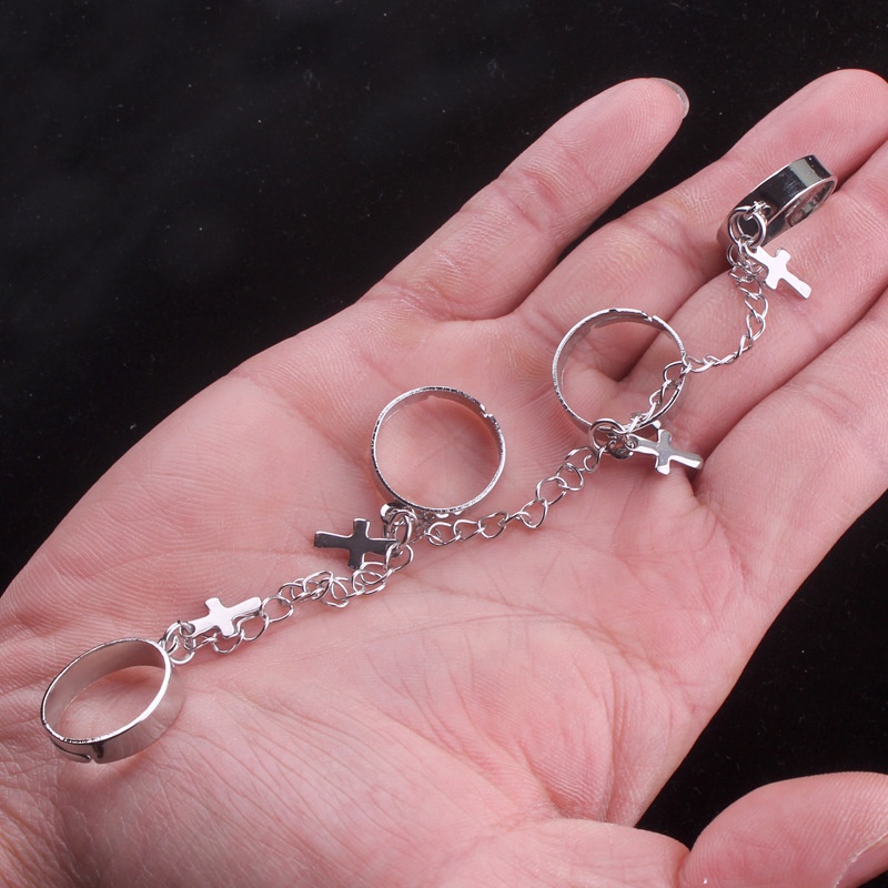 Nhẫn Kết Hợp Dây Xích Hình Chữ Thập Phong Cách hip hop Cho Nam Và Nữ
