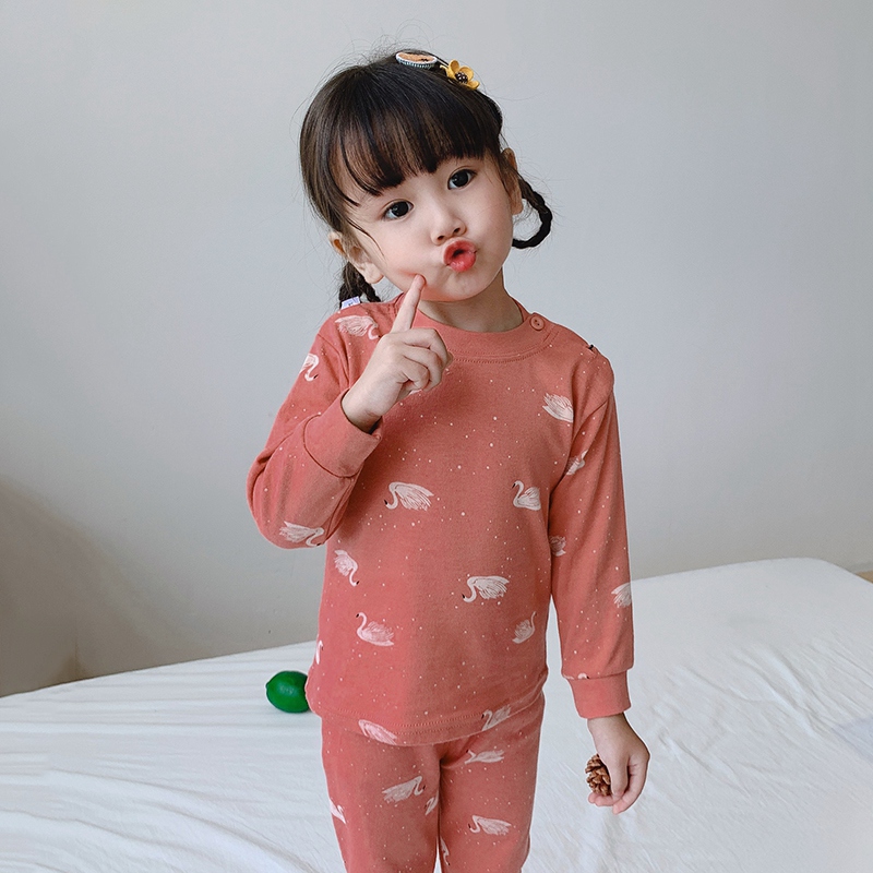 Bộ Đồ Ngủ Cotton Dài Tay Lưng Cao + Quần Dài Cho Bé