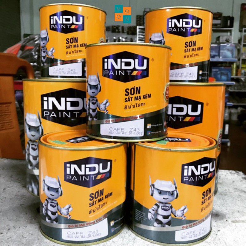 Sơn Indu sắt mạ kẽm màu nâu cafe, nhũ đồng, nhũ vàng 800ml