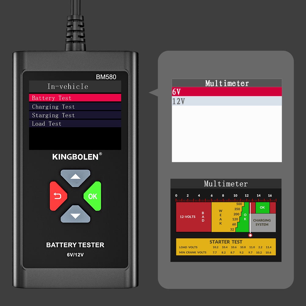 Thiết Bị Phân Tích Pin BM580 6V 12V 100-2000CCA 2AH-220AH Chuyên Dụng Cho Xe Hơi