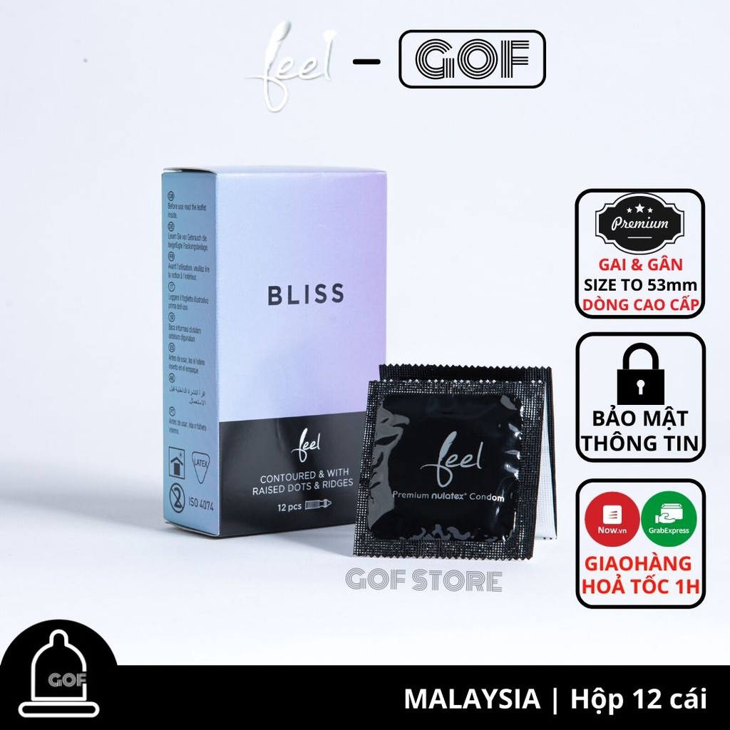 Bao cao su Feel Bliss Premium cao cấp gai  Hộp 10 cái - GoF Store