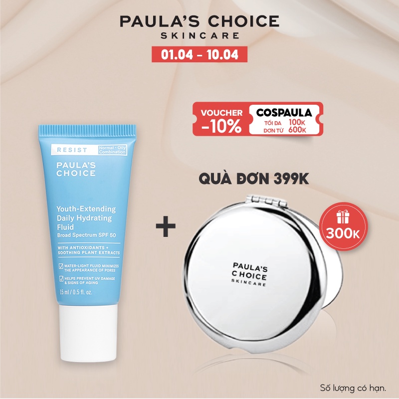 Kem ngày mềm mịn, chống nắng phổ rộng Paula's Choice Resist Youth-Extending Daily Mattifying Fluid SPF 50 15ml Mã 7807